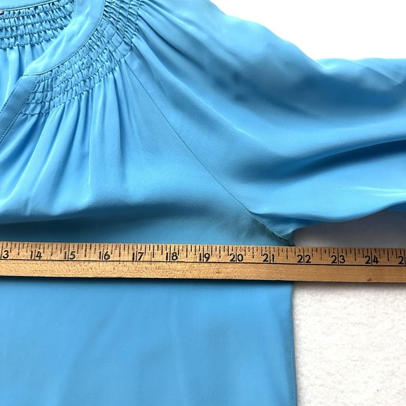Lilly Pulitzer Medium M Elsa Silk Zanzibar Blue Long Sleeve Blouse Top - Picture 8 of 11